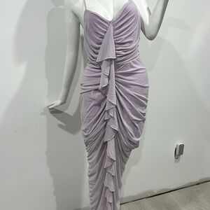 Lavender Ruched Ruffle Slip Dress